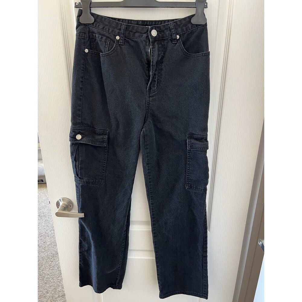S.O.N.G. Jeans 90’s Boyfriend Cargo Jeans Black Size 7/28 100% Cotton School - Picture 2 of 13